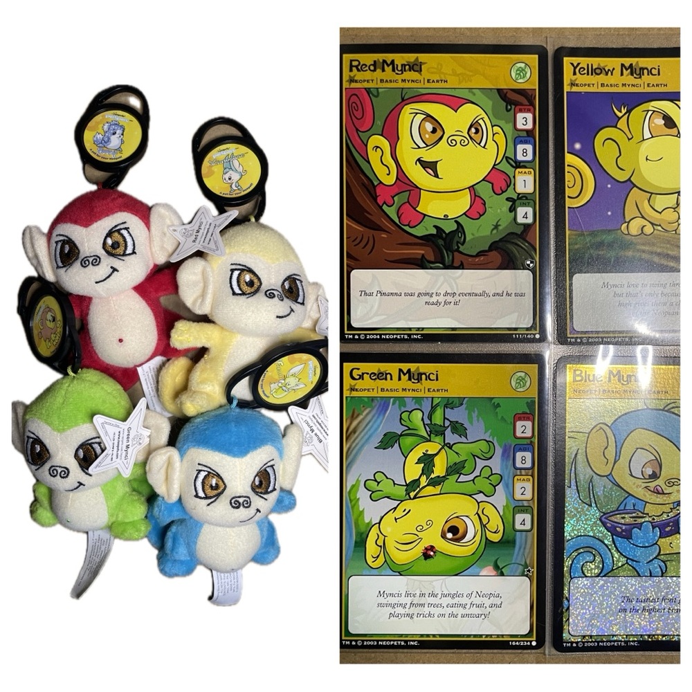 Neopets Mynci Bundle Plushies + Trading Cards 2005